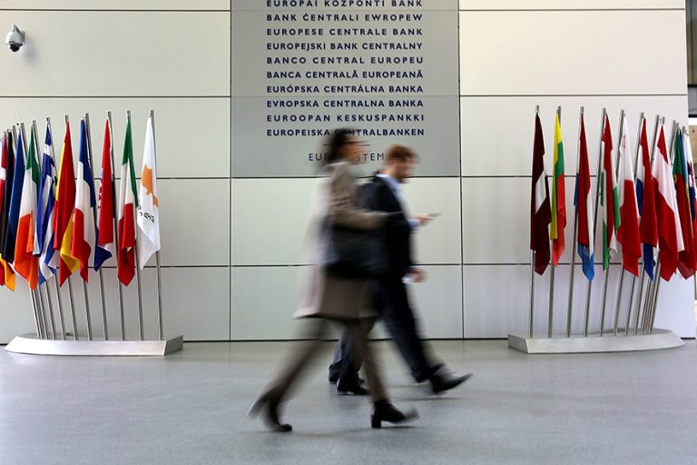 FRANKFURT AM MAIN, GERMANY - DECEMBER 08: Inside the ECB building on December 8, 2016 in Frankfurt, Germany. Germany. The ECB today announced that it would continue its trillion-euro bond-buying program, extending its purchasing for nine more months, but at a smaller pace, according to published reports. (Photo by Hannelore Foerster/Getty Images)