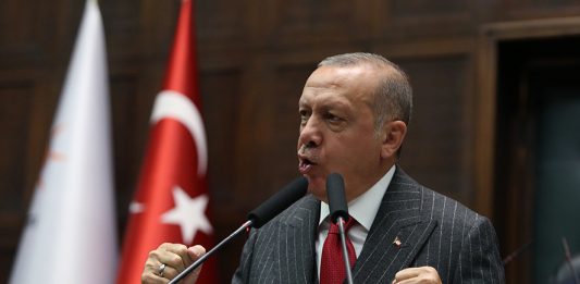 Turkish President Recep Tayyip Erdogan addresses members of ruling Justice and Development Party (AKP) at their group meeting at the parliament in Ankara, Turkey, 07 May 2019. According to reports, the Turkish Electoral Commission has ordered a repeat of the mayoral election in Istanbul as President Recep Tayyip Erdogan's AK Party had alleged there was "corruption" behind his party losing. EPA/STR