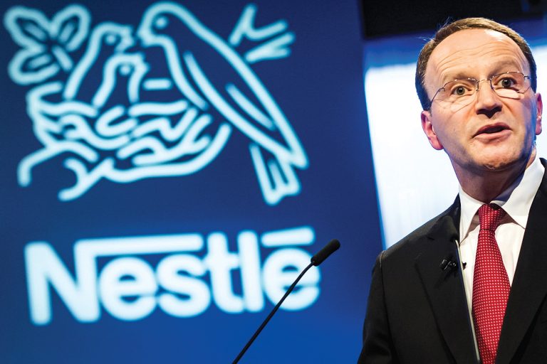 epa07498857 Nestle's CEO Ulf Mark Schneider speaks during the general meeting of the world's biggest food and beverage company, Nestle Group, in Lausanne, Switzerland, 11 April 2019. EPA/JEAN-CHRISTOPHE BOTT