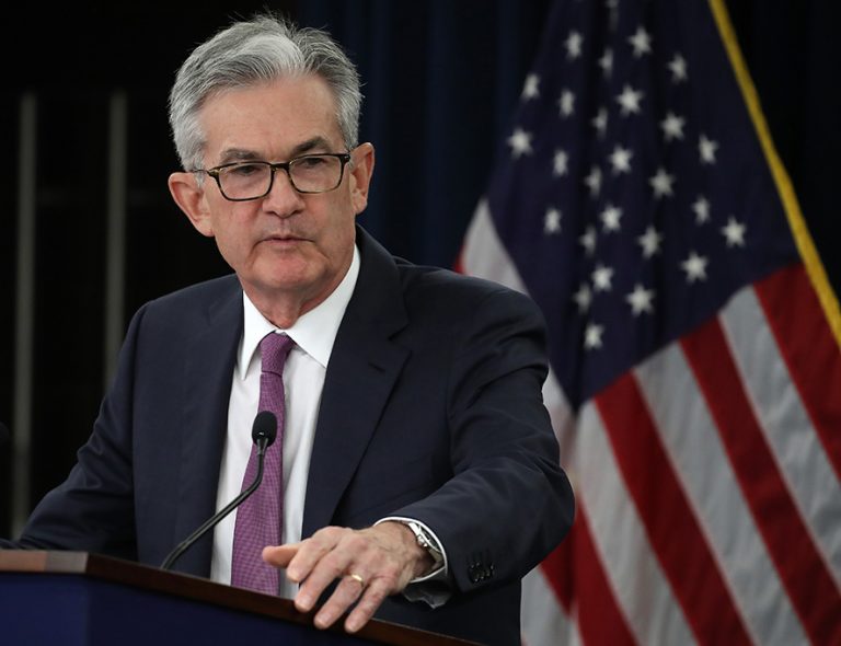 WASHINGTON, DC - JUNE 19: Federal Reserve Board Chairman Jerome Powell speaks during a news conference after the attending the Board’s two-day meeting, on June 19, 2019 in Washington, DC. Powell said the Fed will keep rates steady and hinted at a possible rate cut later in the year. (Photo by Mark Wilson/Getty Images)