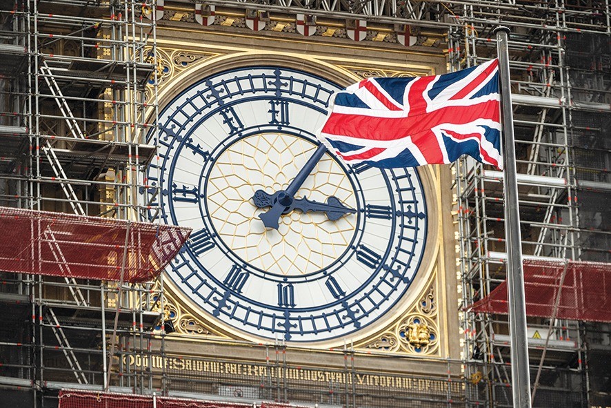 LONDON, ENGLAND - APRIL 02: The Union flag flies in front of the Clock face on the Queen Elizabeth Tower, commonly referred to as Big Ben on April 2, 2019 in London, England. The current deadline which the United Kingdom is to leave the European Union is April 12, 2019. (Photo by Dan Kitwood/Getty Images)