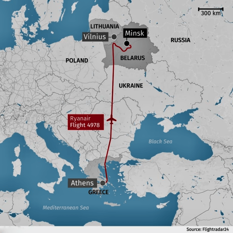Belarus a deturnat un avion cu 170 de persoane pentru a face față unui inamic